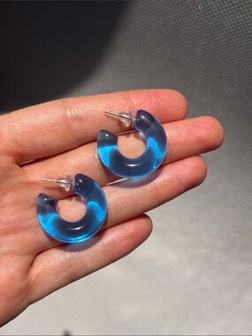 Blue Resin Hoop Earrings - Women's Jewelry